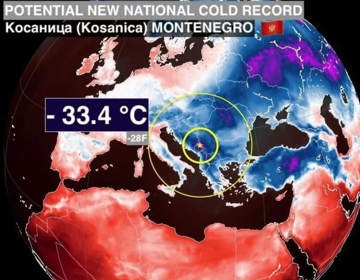 Čuveni sinoptičar pomenuo Crnu Goru zbog današnjih -33,4