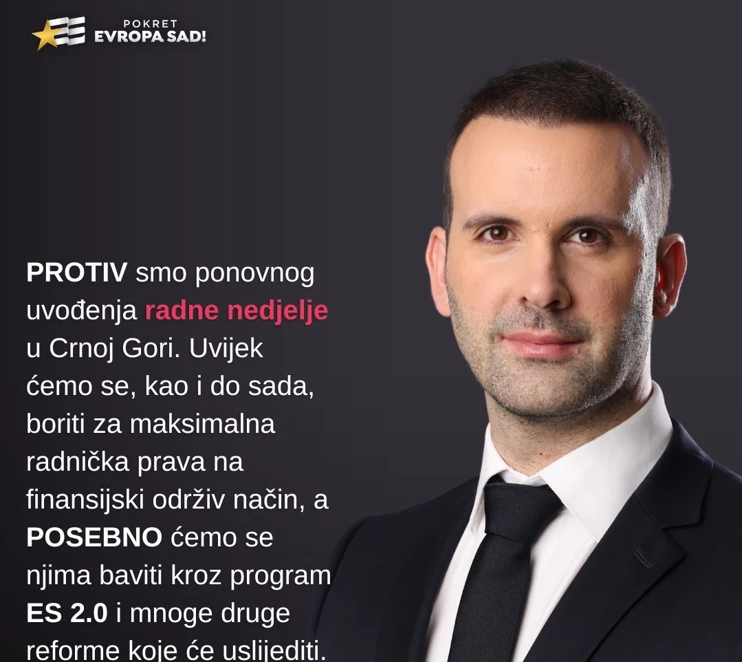 Spajić: Protiv smo uvođenja radne nedjelje