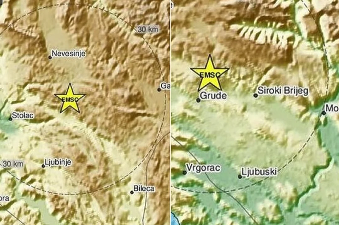 Dva zemljotresa pogodila Hercegovinu, oba magnitude iznad tri stepena