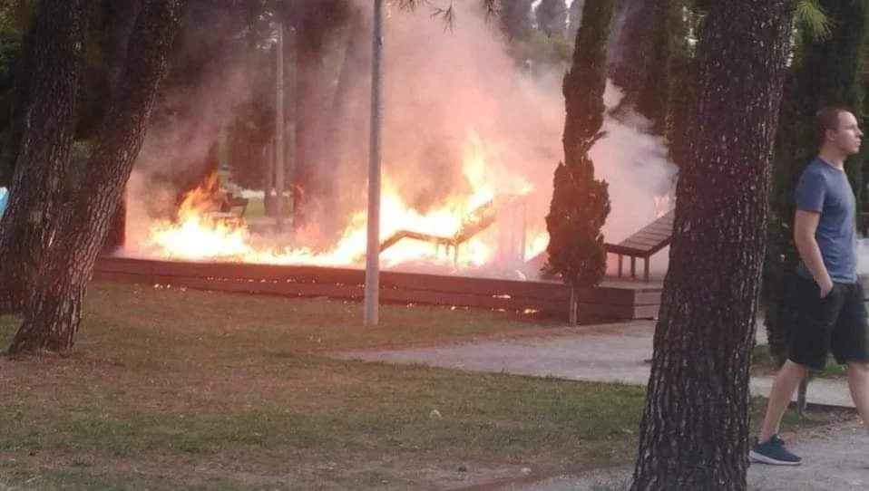 Požar u parku u Podgorici: Izgorjele klupe, vatra zahvatila i drveće