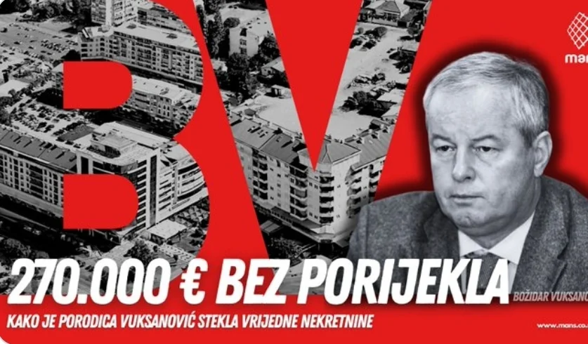 MANS: Nezaposleni Vuksanović kupio nekretnine od skoro četvrt miliona eura