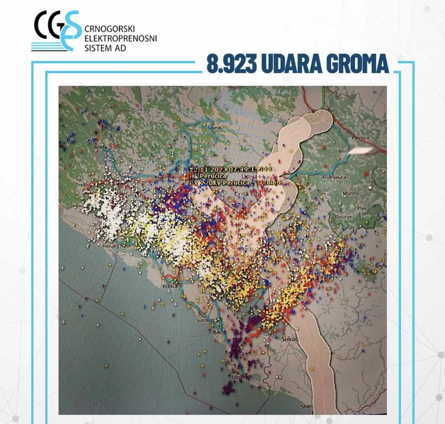 CGES: Od sinoć do jutros zabilježeno čak 8.923 udara groma