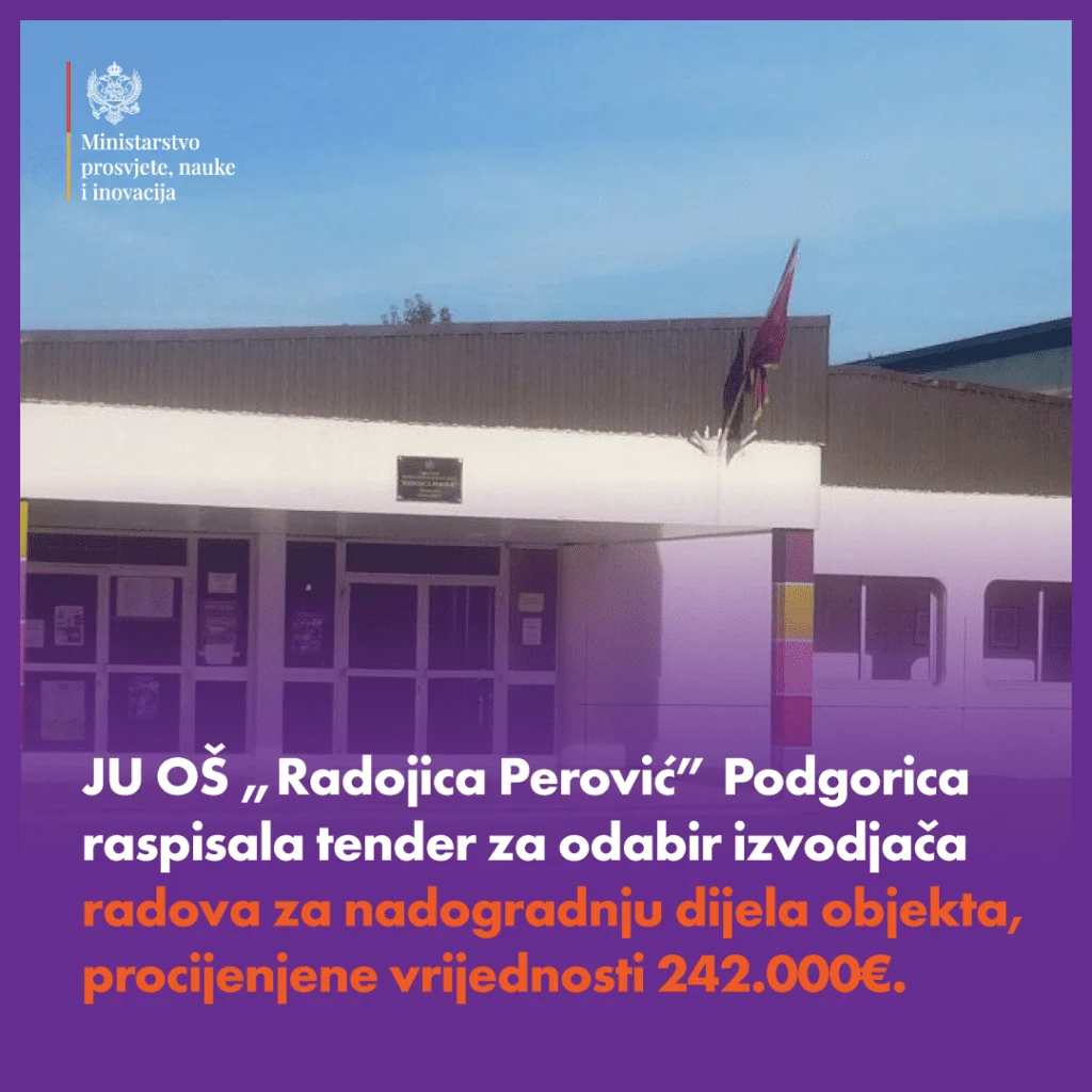 Raspisan tender za odabir izvođača radova na nadogradnji objekta OŠ ,,Radojica Perović”