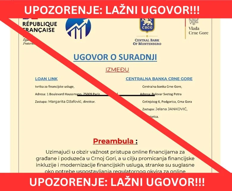 CBCG upozorava na lažne ponude kreditnih institucija bez licence CBCG