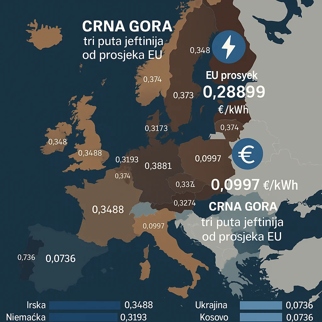 CIJENE STRUJE U EVROPI: Struja u Crnoj Gori tri puta jeftinija od prosjeka EU