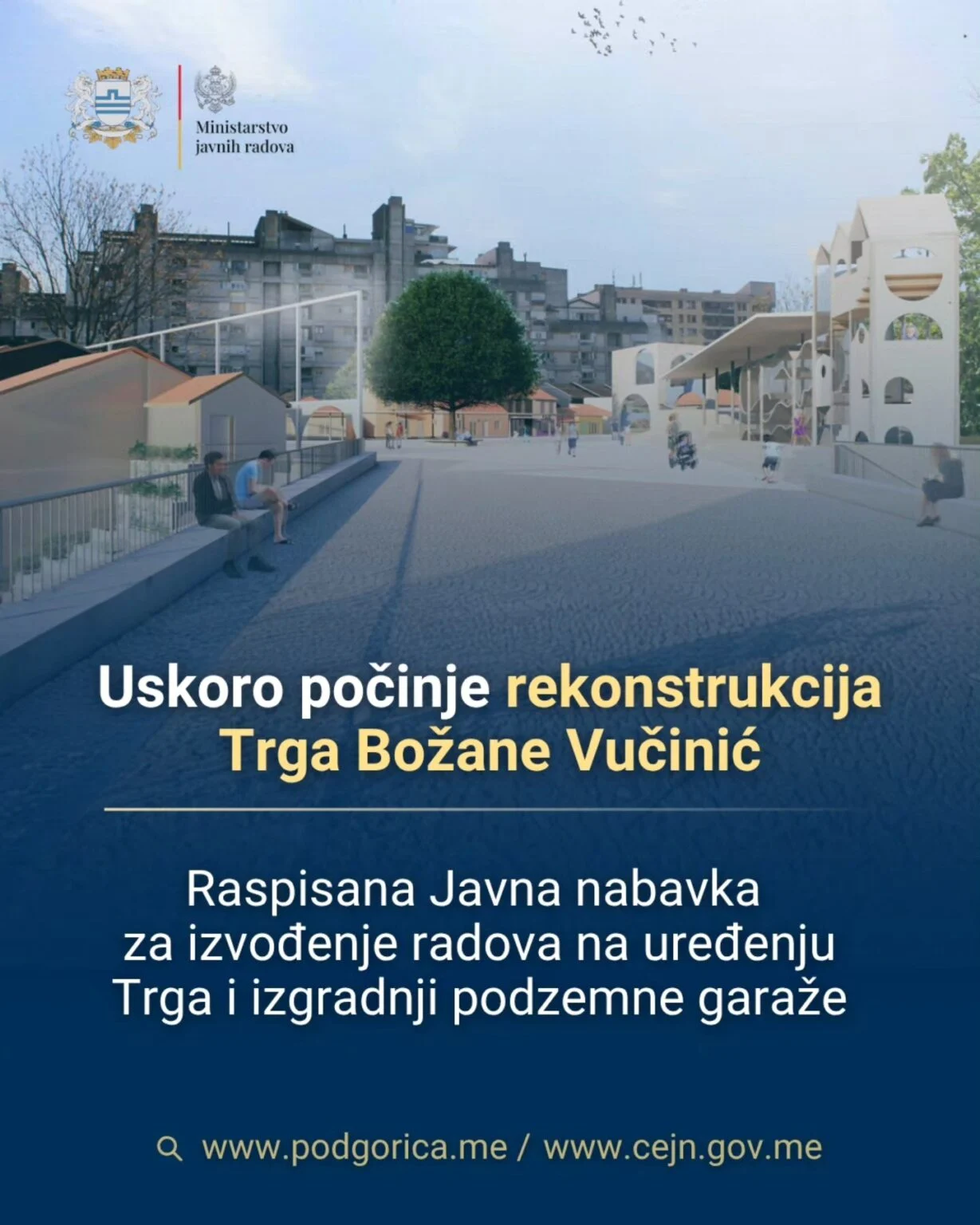Raspisan tender za rekonstrukciju Trga Božane Vučinić i gradnju garaže: Projekat vrijedan 14,7 miliona eura