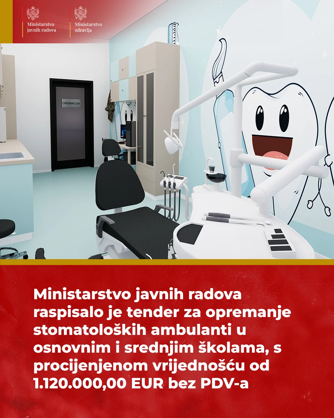 MJR raspisalo tender od 1,2 miliona eura za opremanje stomatoloških ambulanti u školama
