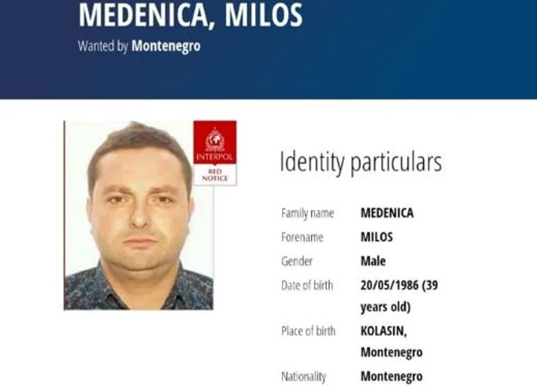 Crvena potjernica za Milošem Medenicom objavljena na zvaničnoj stranici Interpola