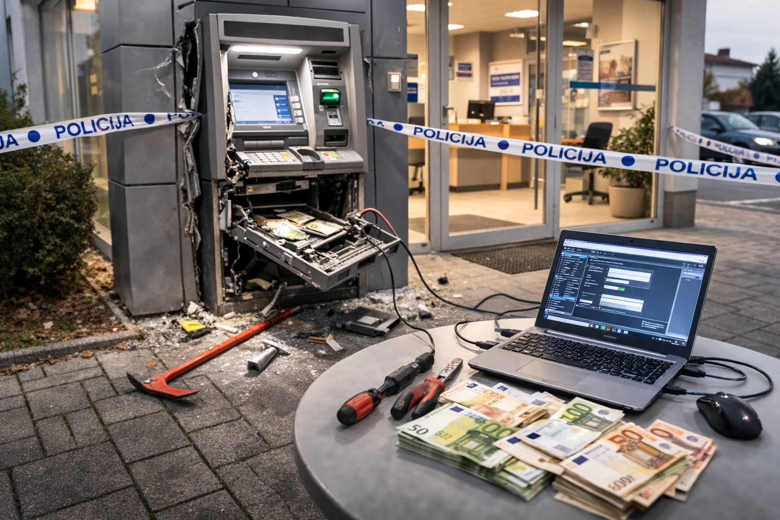 Uhapšena dva muškarca: Pajserom odvalili bankomat, pa preko laptopa zadavali naredbe za skidanje novca