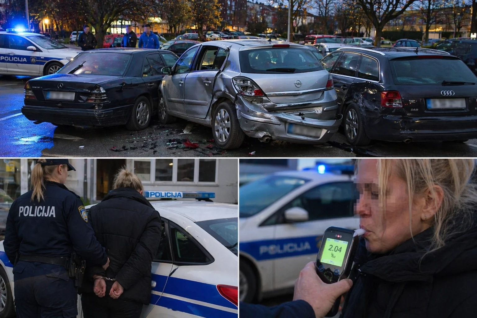Uhapšena žena: Sa 2,04 promila alkohola u krvi automobilom izudarala više vozila na parkingu, kažnjena 1.970 eura