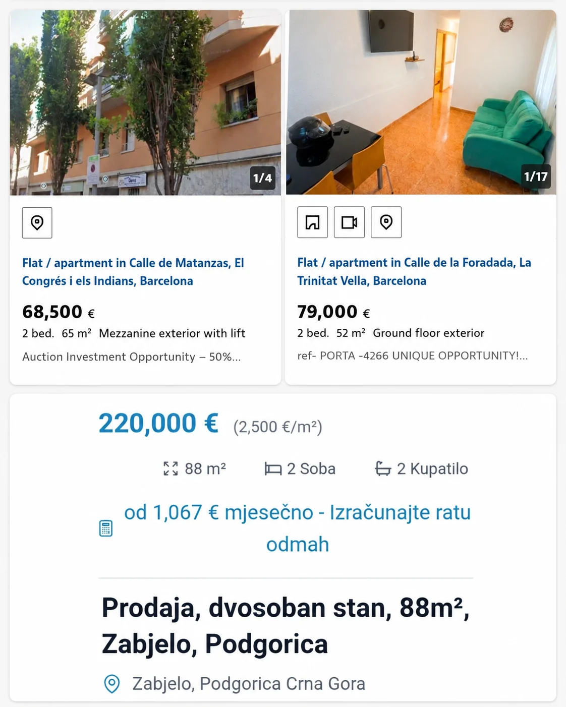 Prodajte stan u Podgorici i kupite dva stana u Barseloni. I da vam ostane 51.500 eura...