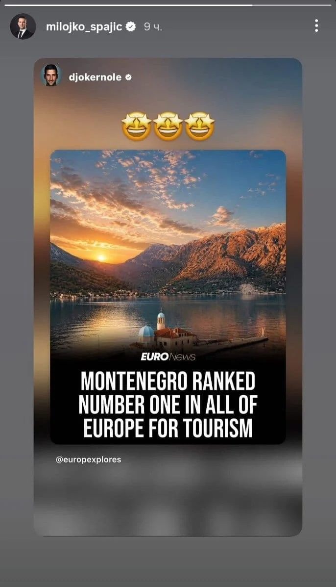 Spajić podijelio Đokovićevu objavu: Crna Gora rangirana kao broj jedan u cijeloj Evropi za turizam