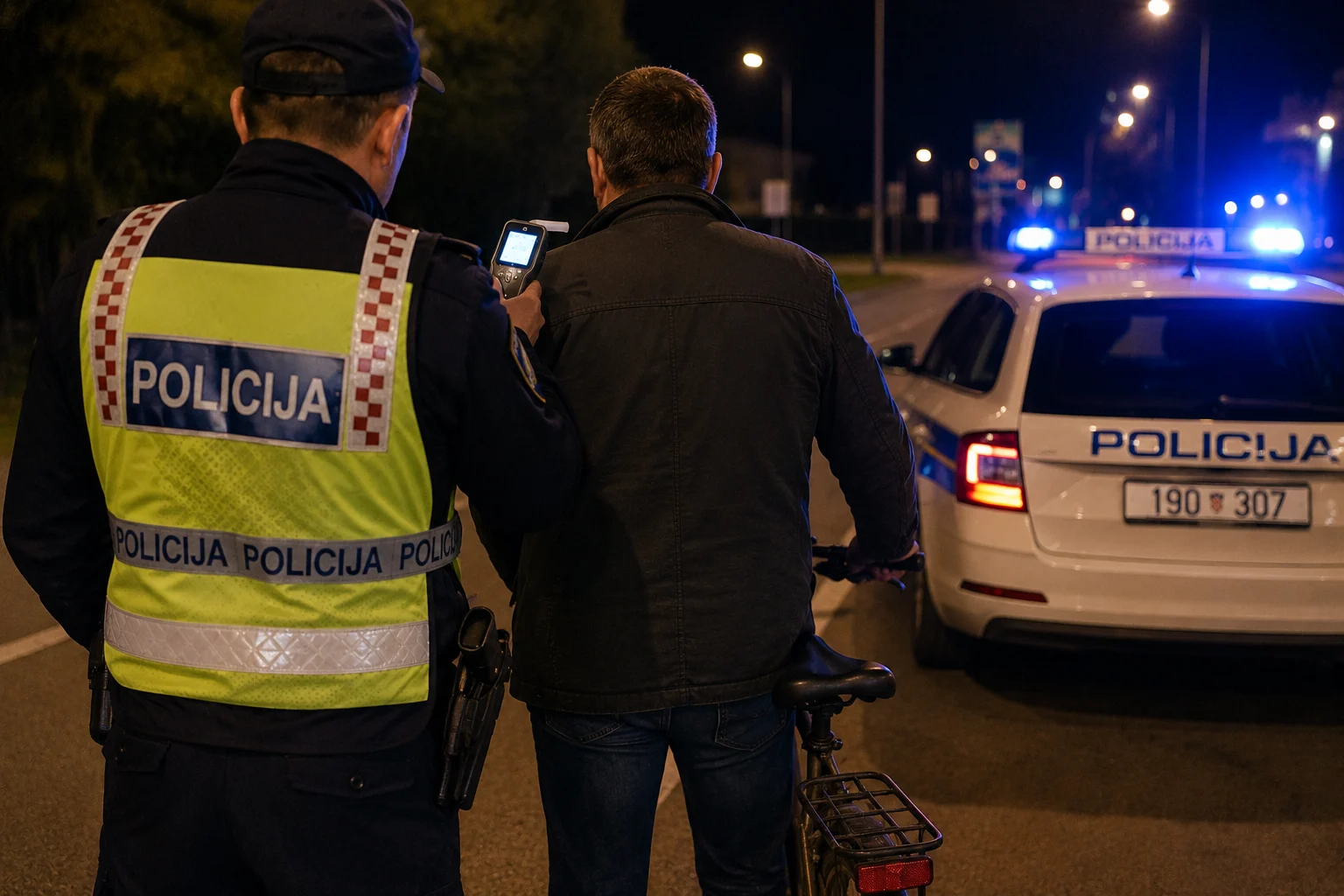 Uhapšen biciklista: Pijan sa 3,38 promila vozio bicikl, bez reflektujućeg prsluka i lične karte, zadržan na triježnjenju