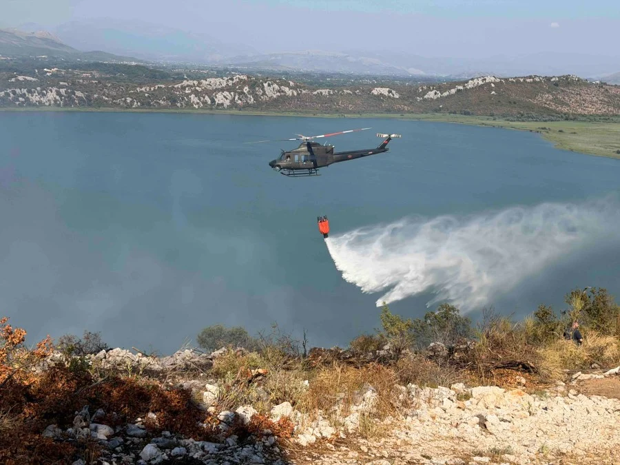 Ulcinj: Požar na Briskoj gori stigao do Šaskog jezera, gase ga vatrogasci i helikopter