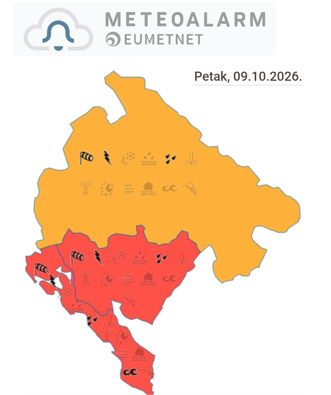 SJUTRA CRVENI METEO ALARM: Upozorenje na jaku kišu, elementarne nepogode i grad